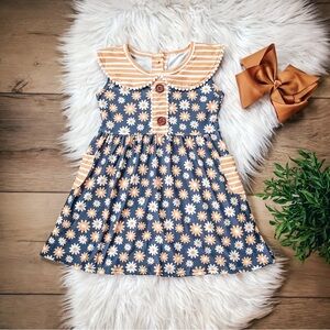 Wellie Kate Mustard Daisies Peter Pan Collared Dress Size 5-6T